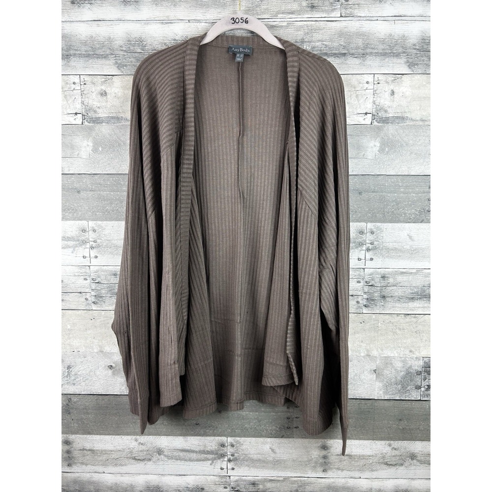 Anybody Brown 3X Long Open Ribbed Cardigan